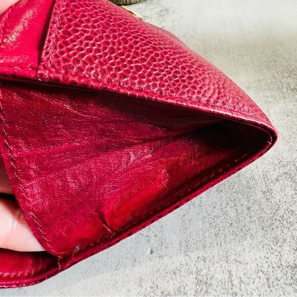 Chanel Burgundy Red Caviar Leather Fold Over Open Wallet - Picture 3 of 16